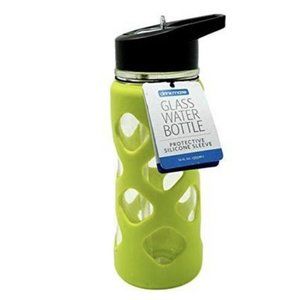 Drinkmate water bottle w flip straw & protective silicone sleeve 12oz green